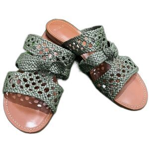 Alexandre Birman Clarita Braided Mule Flat Nappa Kiss Green Tea Sandals SZ 42